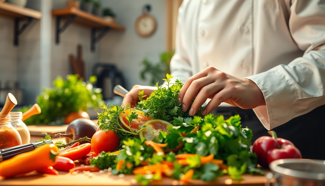 Chef skillfully crafting dishes for dishfacts.com featuring fresh ingredients.