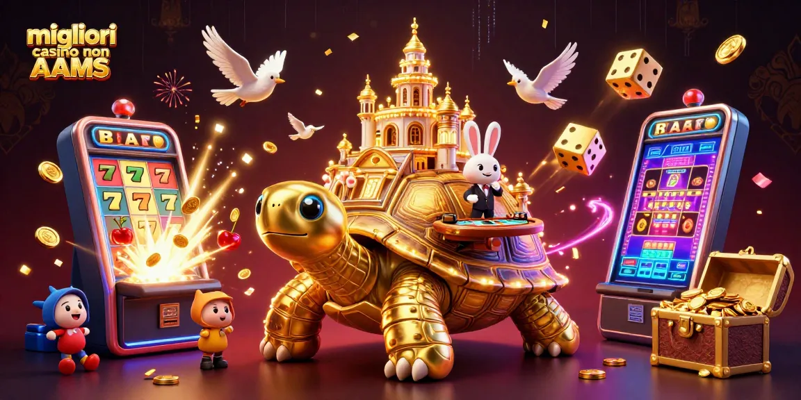 I migliori casino non AAMS in un'illustrazione 3D con tortuga d'oro e dealer di carte