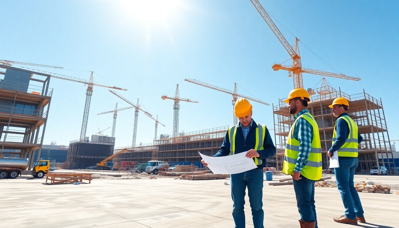 New Jersey Commercial General Contractor collaborating with a team on a busy construction site.