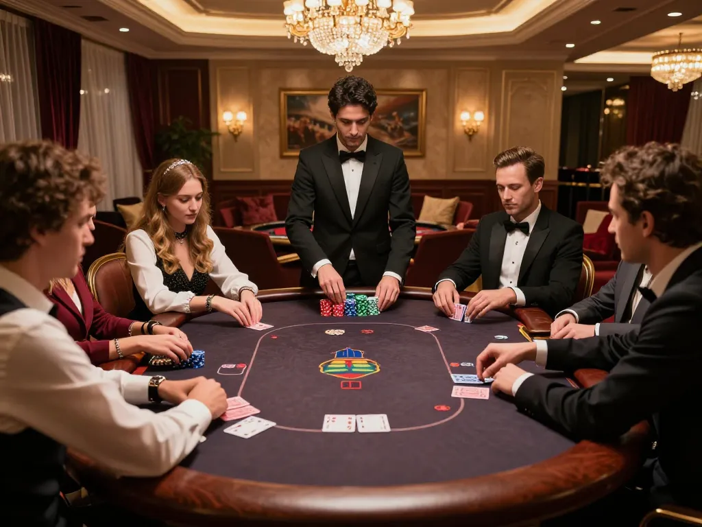 Players engaging in a high-stakes poker match at okwin, showcasing strategy and focus