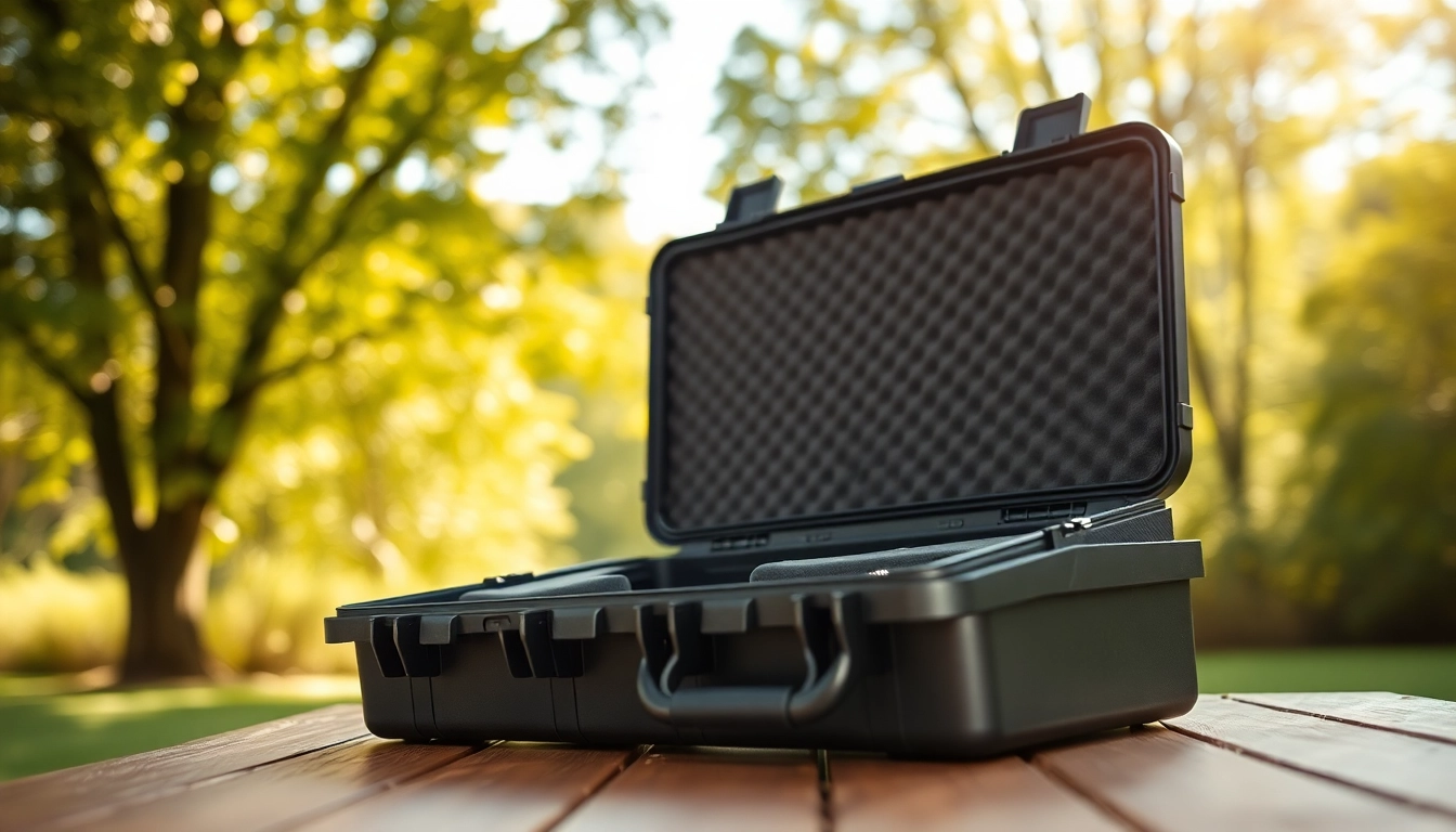 Showcase a pelican rifle case open, featuring its organized interior and rugged design.