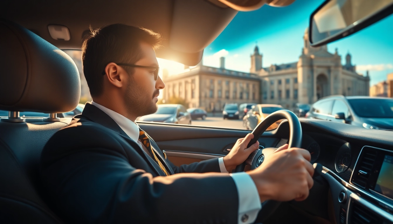 Chauffeur Nottingham providing luxury transport service in a vibrant city environment.