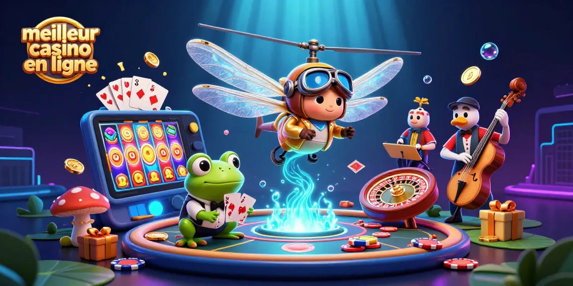 Profitez des jeux au meilleur casino en ligne avec un croupier grenouille et un pilote libellule.