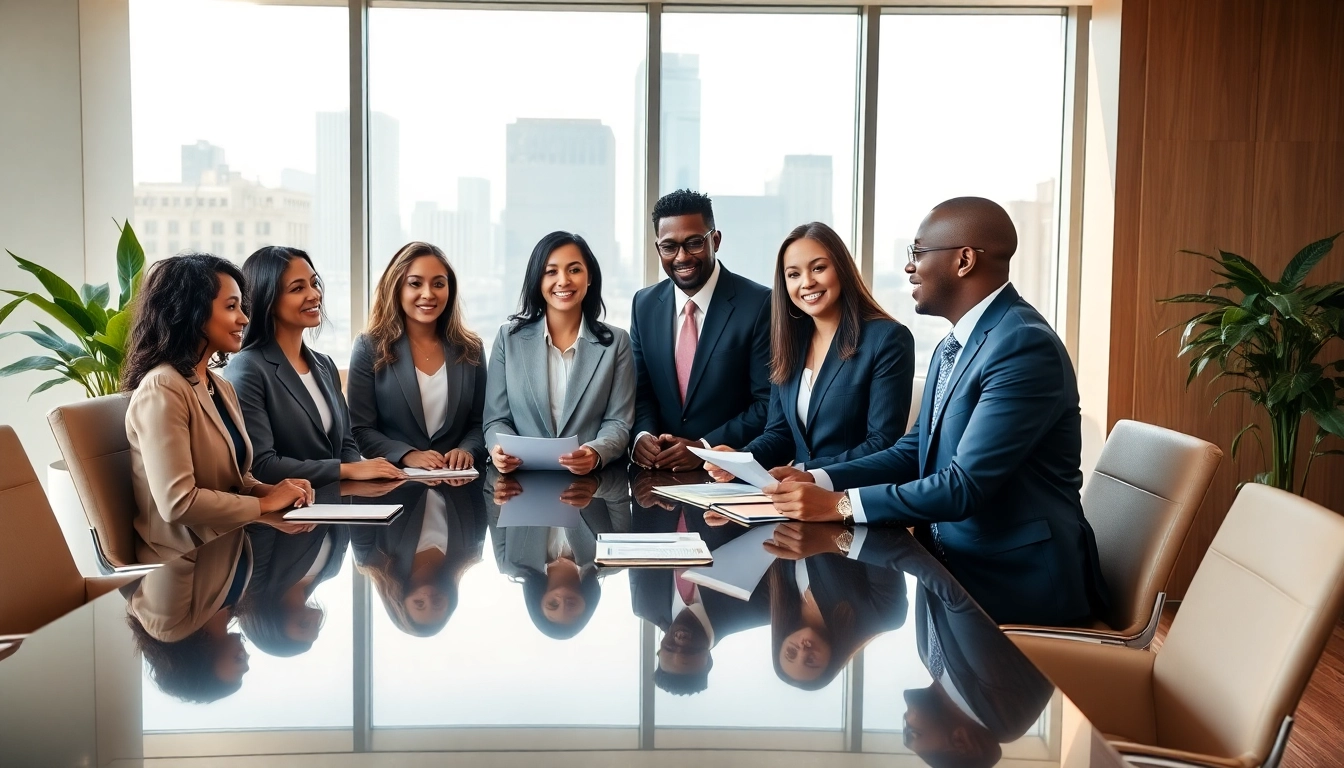 Engaging Atlanta Injury Lawyers collaborating with clients in a modern office setting.
