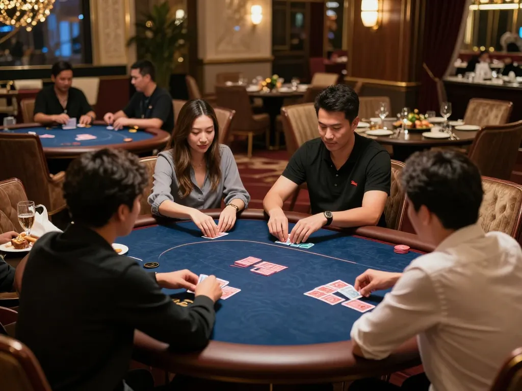 VIP poker table action at Nhà Cái SC88, showcasing intense gameplay and strategic decisions in an upscale casino.