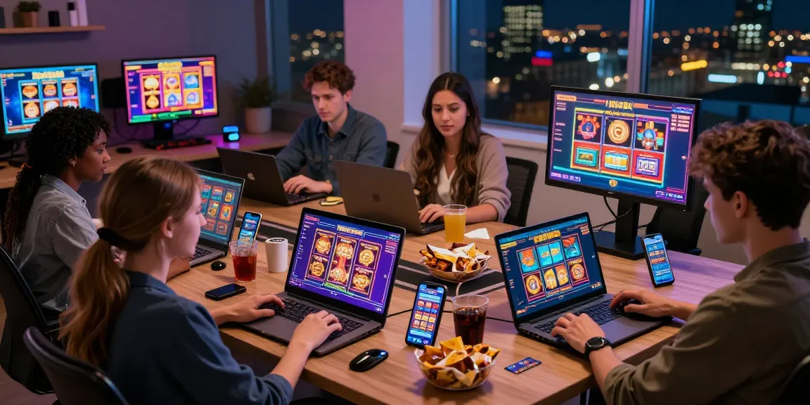 Engaging players enjoying online credit card casinos in a vibrant home office setup with exciting game graphics.