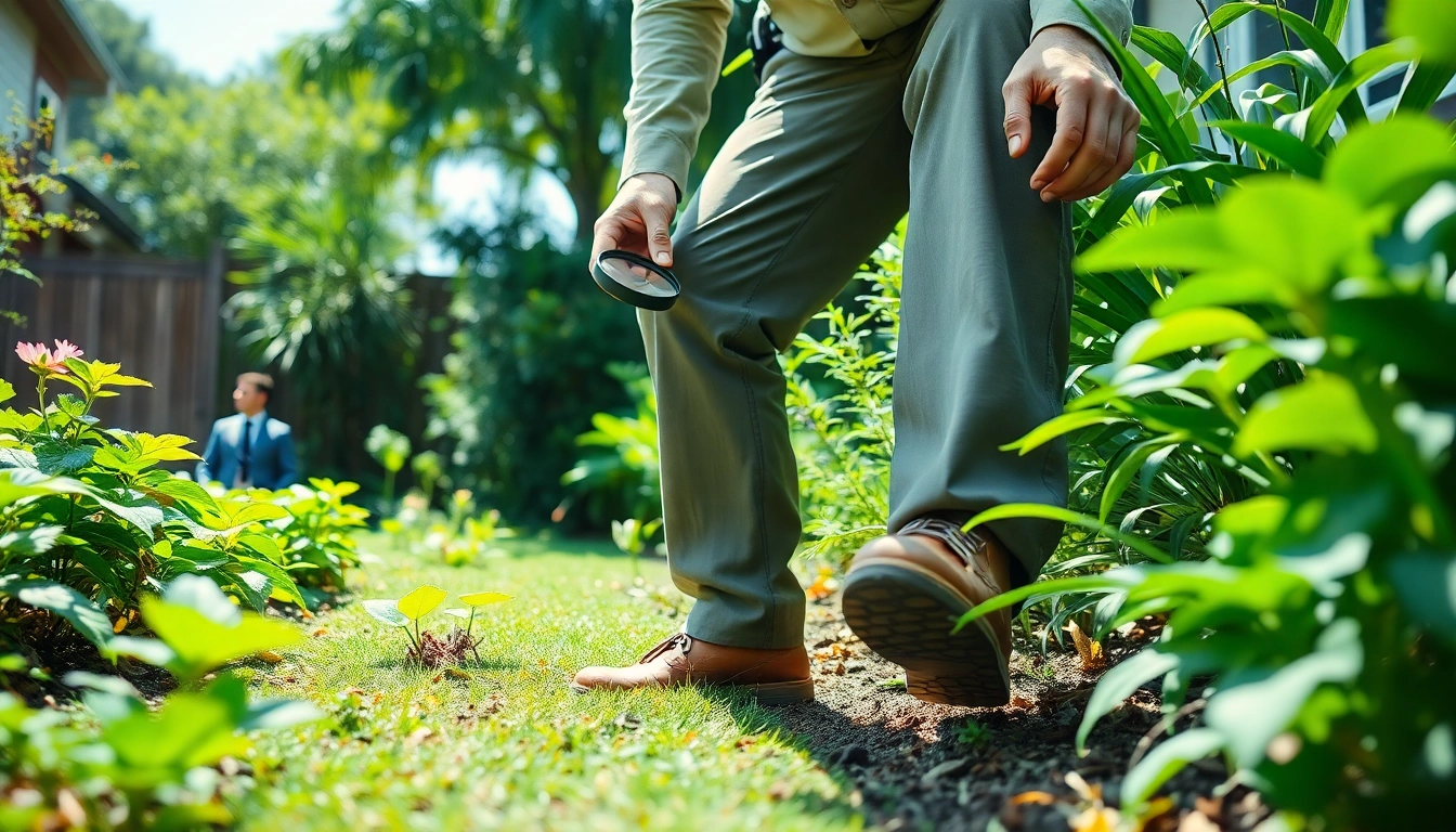 A certified insect technician examining plants, demonstrating expertise in pest control.