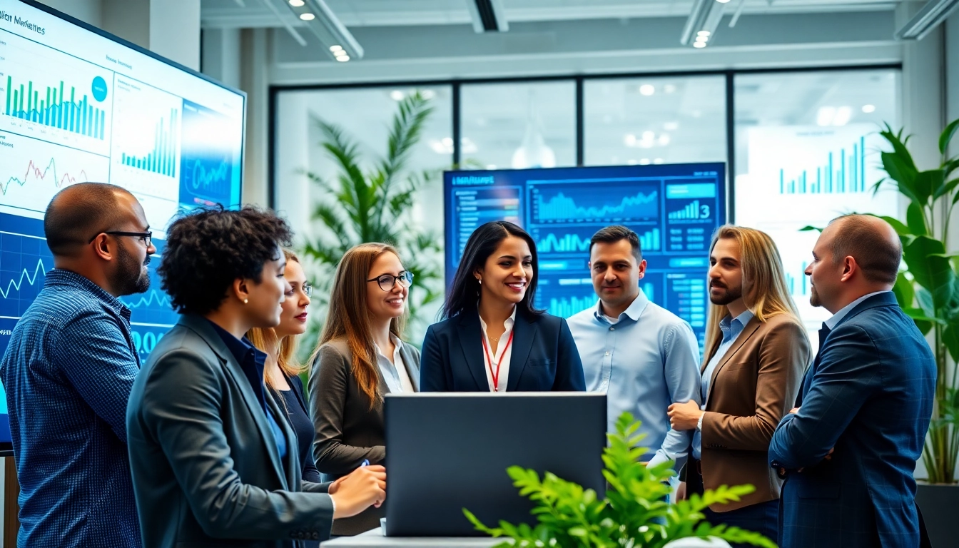 Analyze chatgpt visibility strategies with a diverse team in a modern office setting.