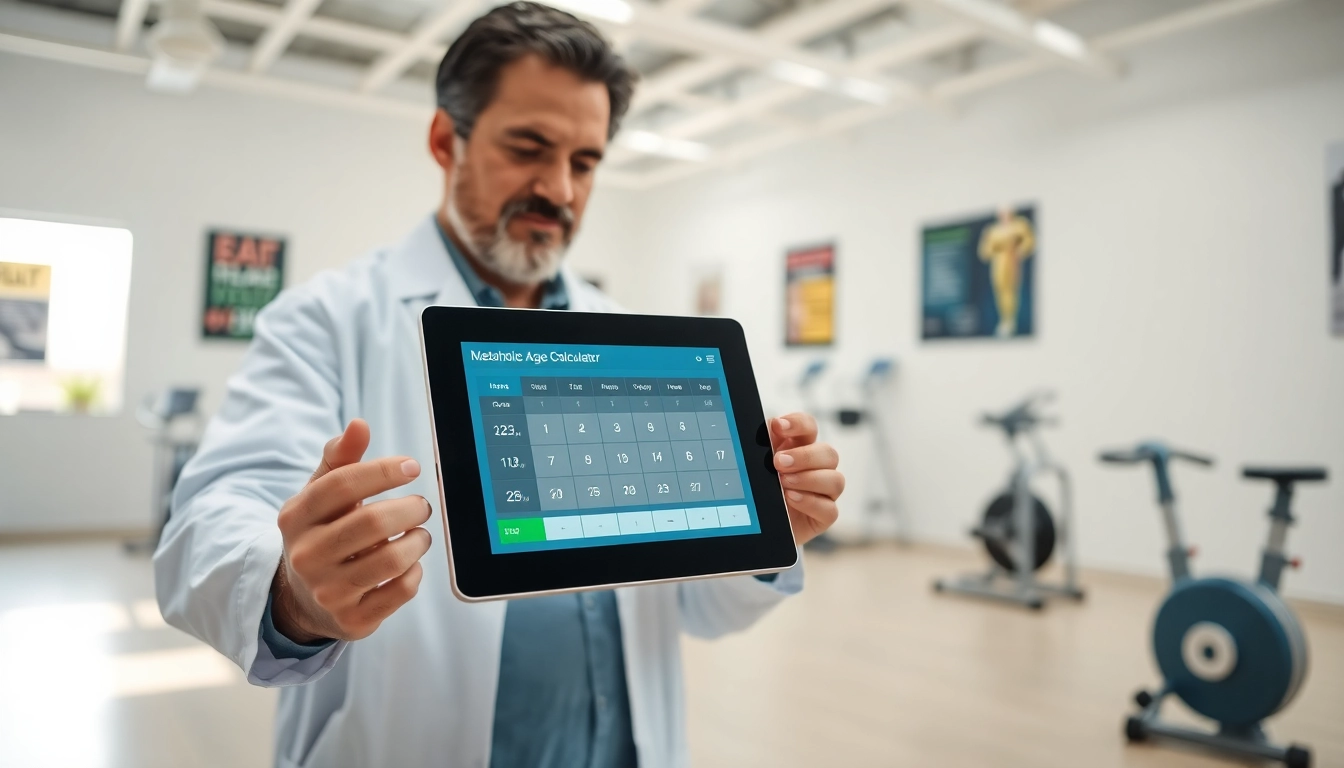 Calculate your metabolic age calculator with a professional health expert in a modern clinic.
