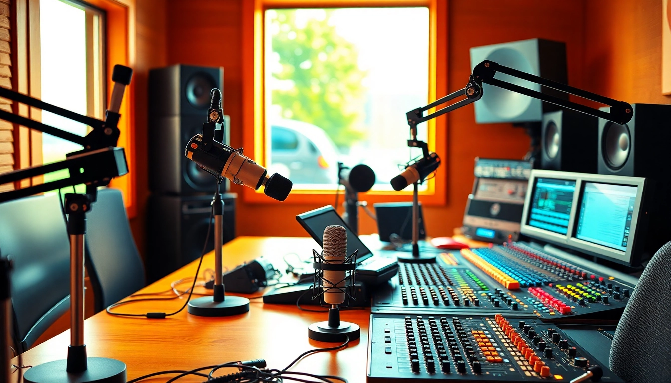 Broadcast setup showcasing WRNJ Radio's vibrant studio environment with modern equipment.