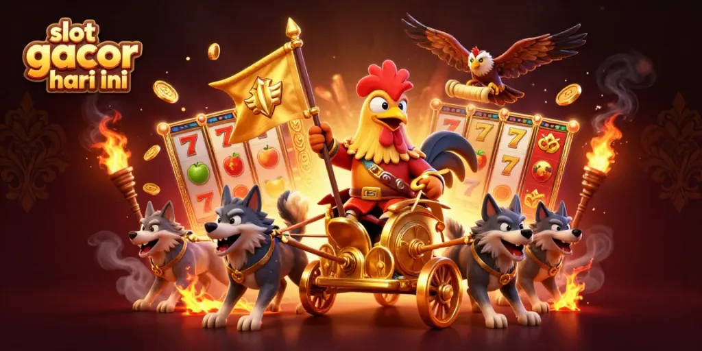 Slot gacor hari ini dengan karakter kartun dan simbol permainan dalam ilustrasi 3D menarik.