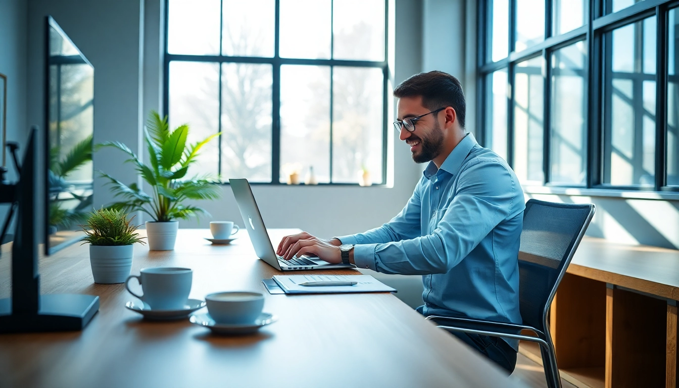 Professionals engaging with wan in a bright, modern workspace, enhancing productivity.