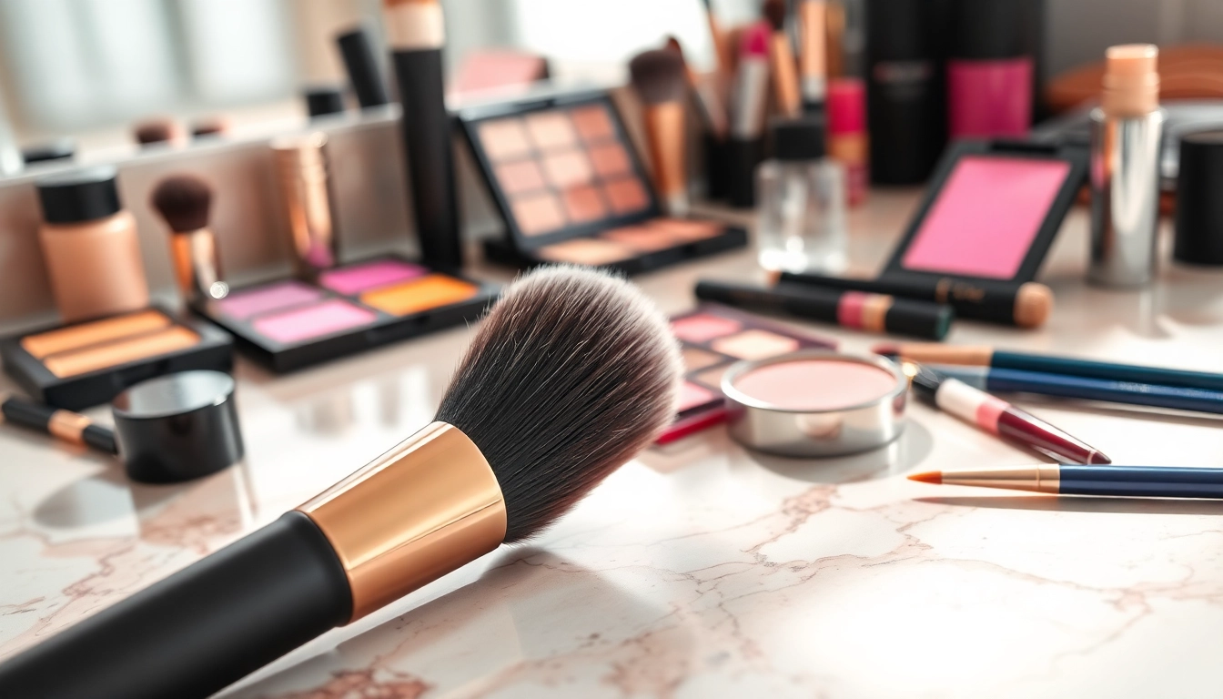Flawless application with an angled makeup brush ready for a vibrant cosmetic routine.