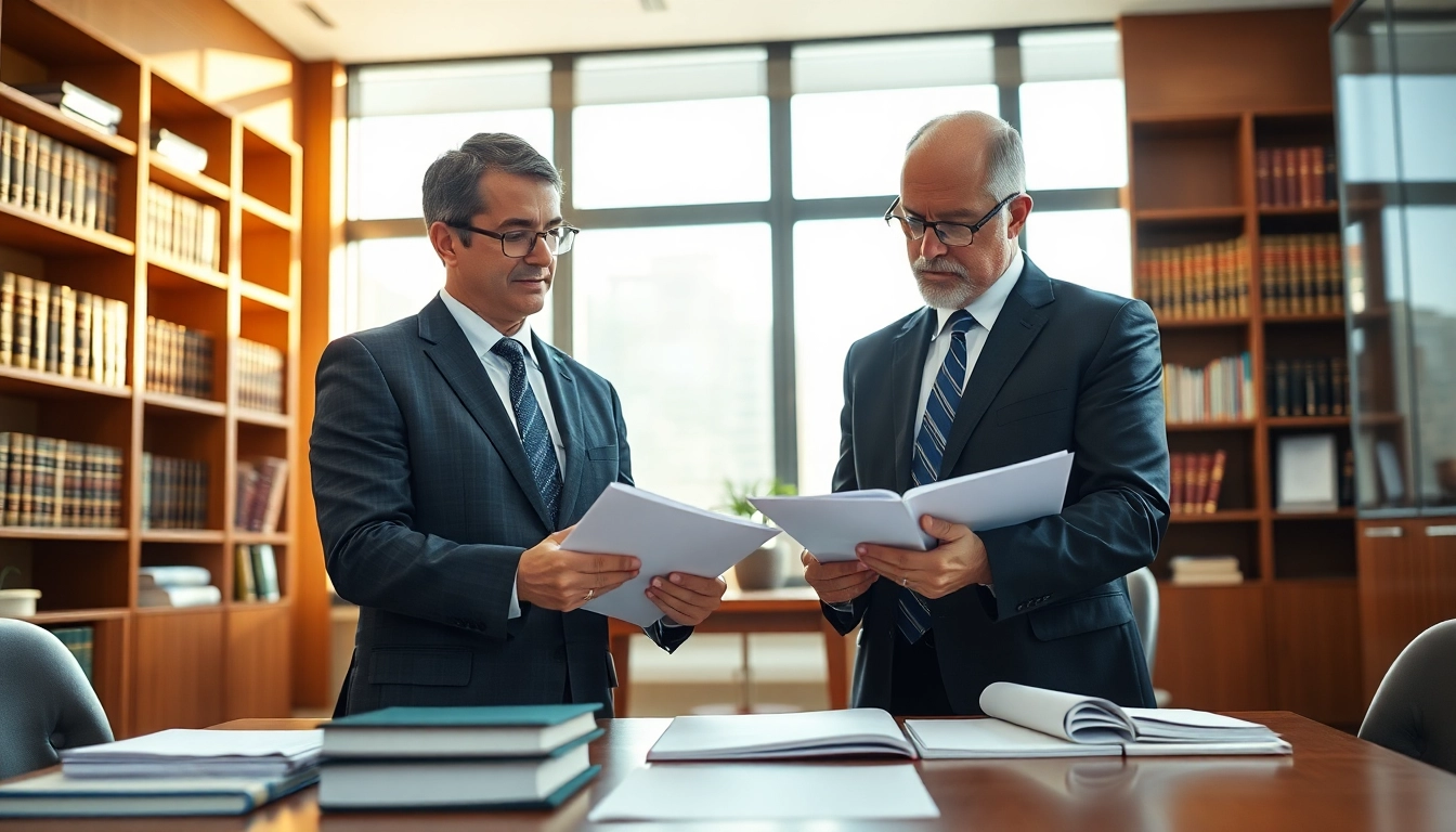 Engaged Miami divorce lawyers discussing case details in a professional office.