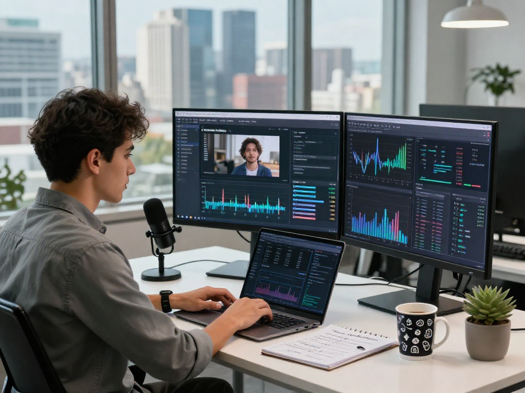 Detect AI image through advanced analytics in a modern tech office setting.