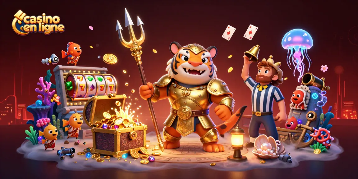 Profitez du meilleur du casino en ligne avec notre illustration captivante remplie de trésors et d'action.