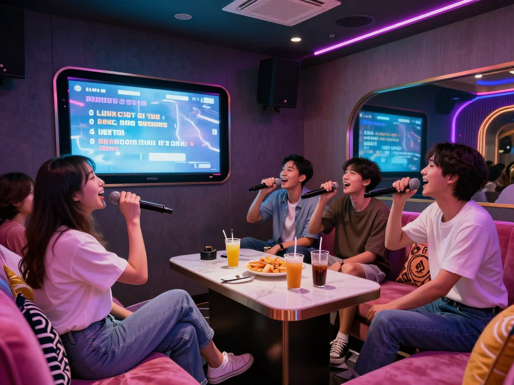 강남 도파민 가라오케에서 친구들과 즐겁게 노래하는 모습