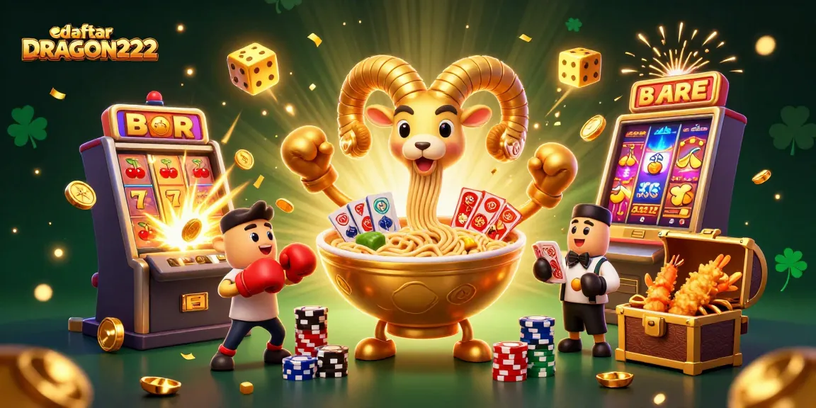 Spin to win with daftar DRAGON222, featuring a lively 3D gaming scene with vibrant casino elements.