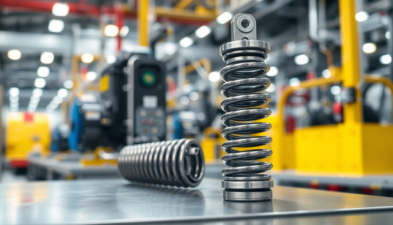 Gas Spring Supplier showcasing a detailed metallic gas spring unit in an industrial environment.
