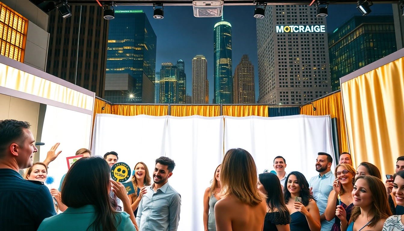 Engaging photo booth chicago setup at a vibrant event with lively attendees posing.