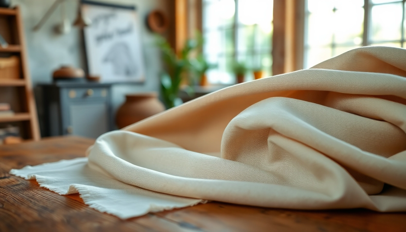 Hoogwaardige linnen stoffen op een houten tafel, verschillend in kleuren en texturen.