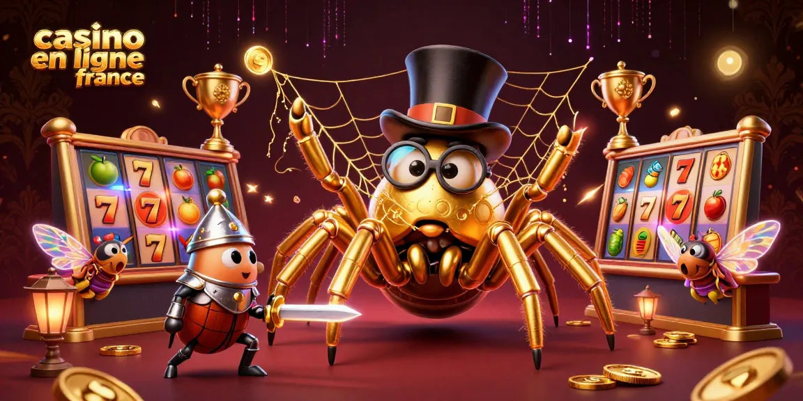 Illustration captivante mettant en avant le casino en ligne France avec une tarentule dorée et des éléments de jeu.
