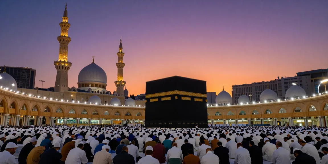 Experience the breathtaking atmosphere of Umroh Full Ramadhan at Masjidil Haram with thousands of worshipers embracing spirituality.