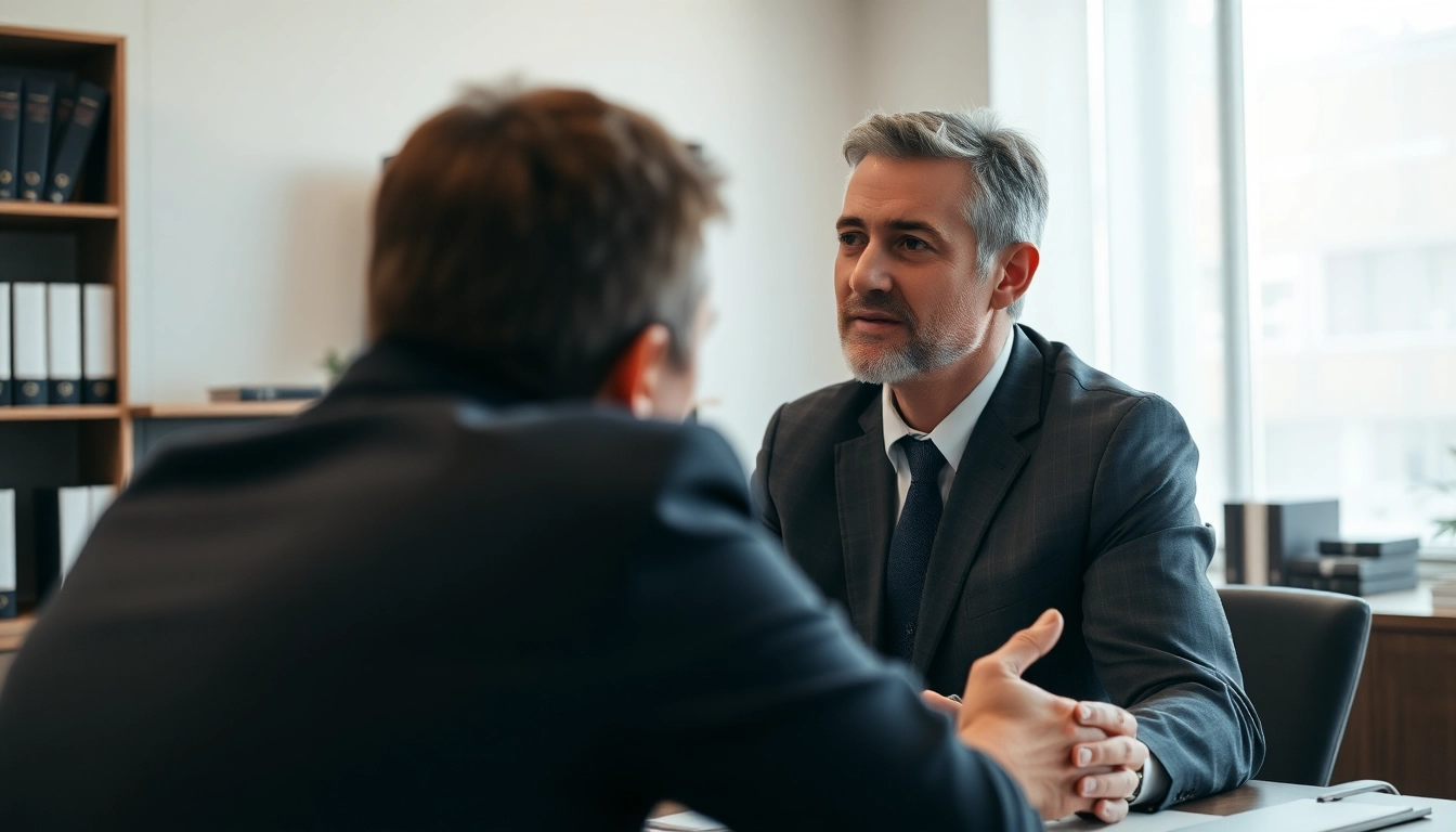 An engaged Orlando Personal Injury Lawyer consulting with a client in a warm office setting.