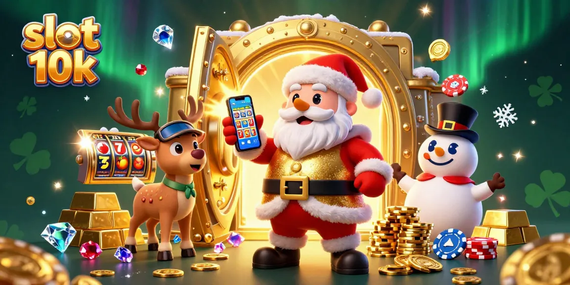 Experience thrilling wins at slot 10k with Santa and friends in a dynamic casino scene.