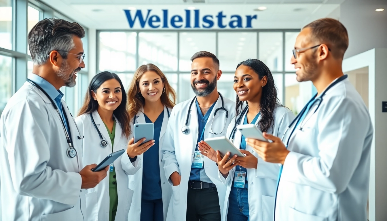 Staff members at Wellstar Health System engaging in collaborative patient care.
