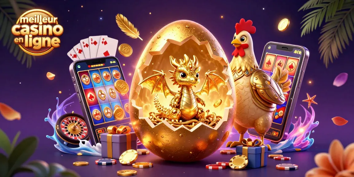 Découvrez l'univers du meilleur casino en ligne avec un dragon doré étincelant sur des jetons de poker.
