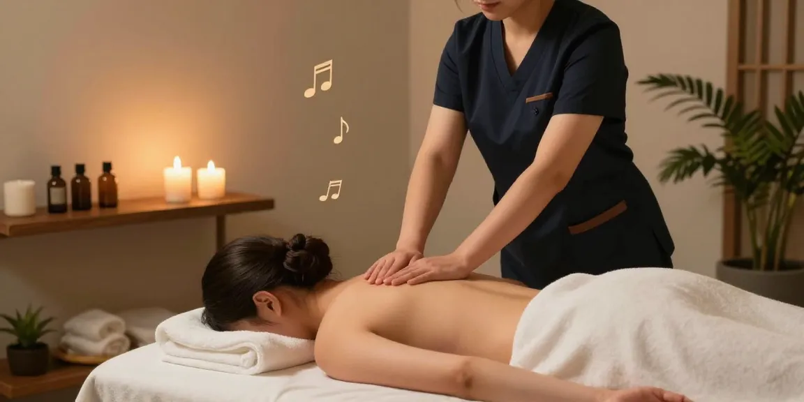 스웨디시 마사지 시술 중인 전문가와 아로마 향초가 있는 테라피 룸