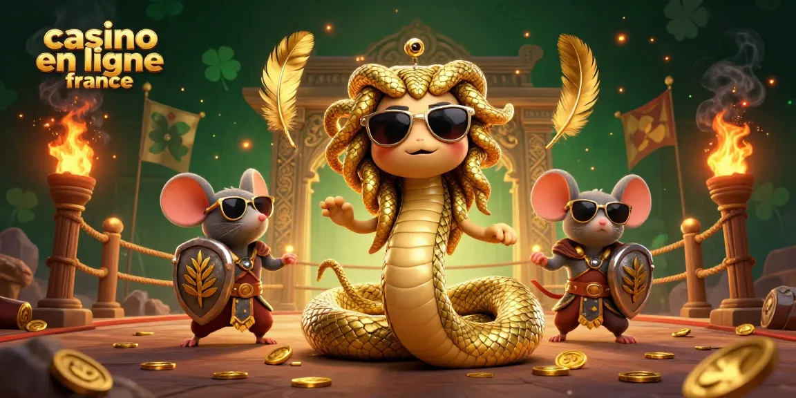 Vivez l'adrénaline des jeux avec casino en ligne france, une scène de gaming captivante illustrant Méduse et un guerrier.