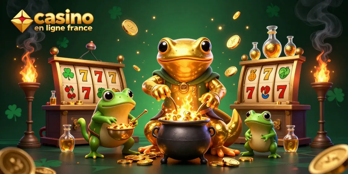 Scène illustrant casino en ligne france avec des éléments de jackpot, pièces d'or et rouleaux de machines à sous.