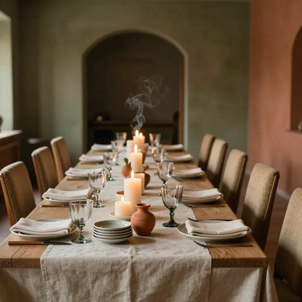 Reserved private dining room with candles, napkins, chargers and terracotta accents