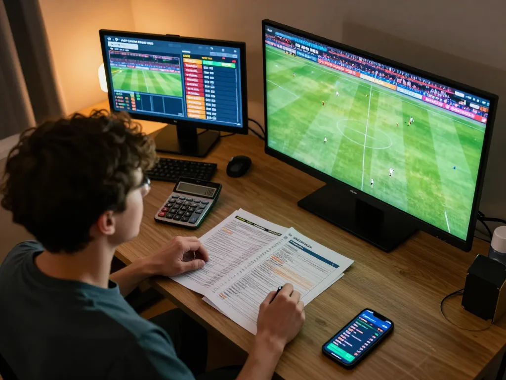Tuning into tỷ lệ kèo bóng đá tv while strategically analyzing live betting odds at home.