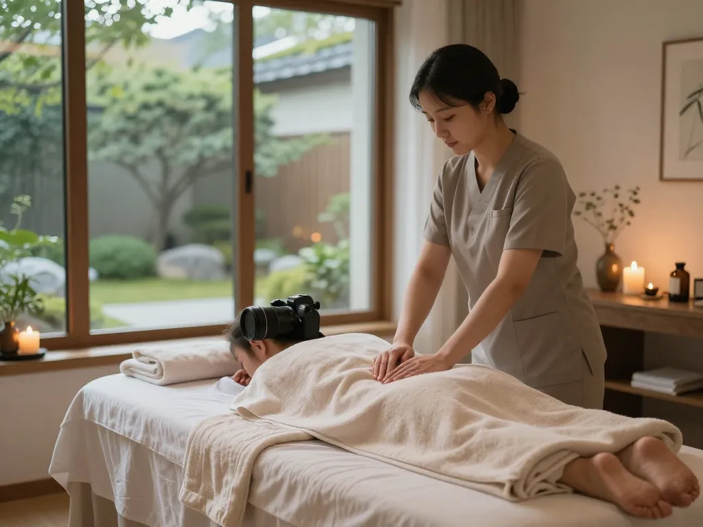 Therapist preparing for a 천안스웨디시 massage in a serene spa setting with calming elements.