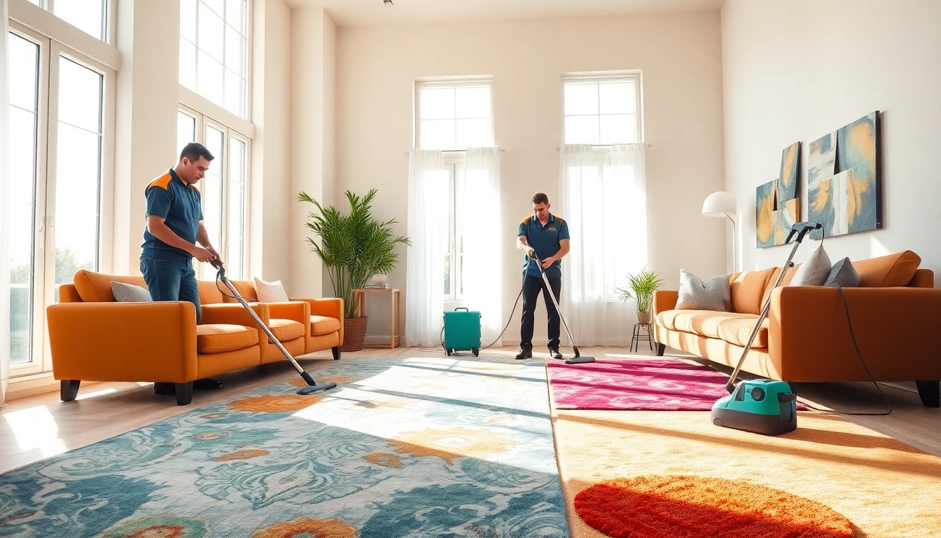 Carpet cleaners Lincoln CA performing a thorough cleaning in a bright living room.