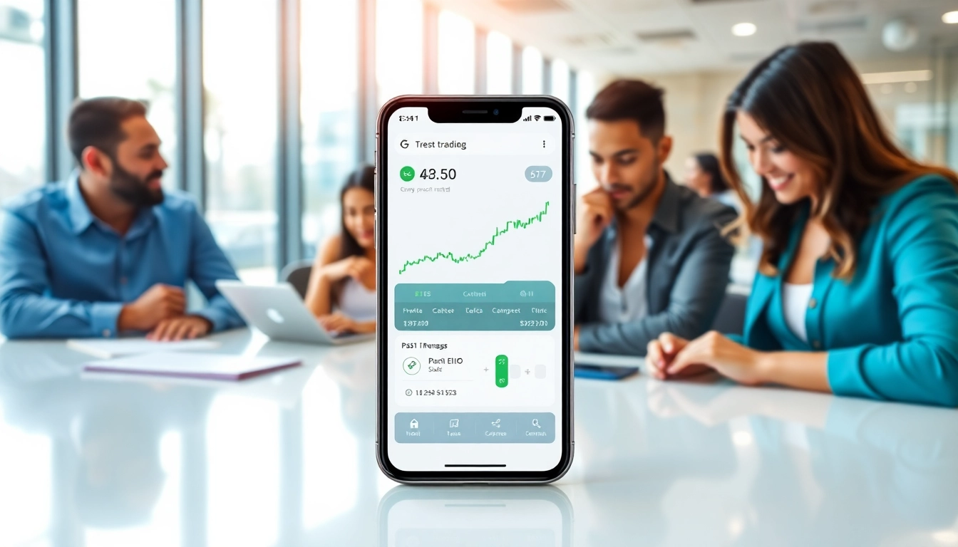 تطبيق تداول الأسهم عبر الهاتف المحمول في المملكة العربية السعودية مع واجهة مبتكرة ومستخدمين متفاعلين.