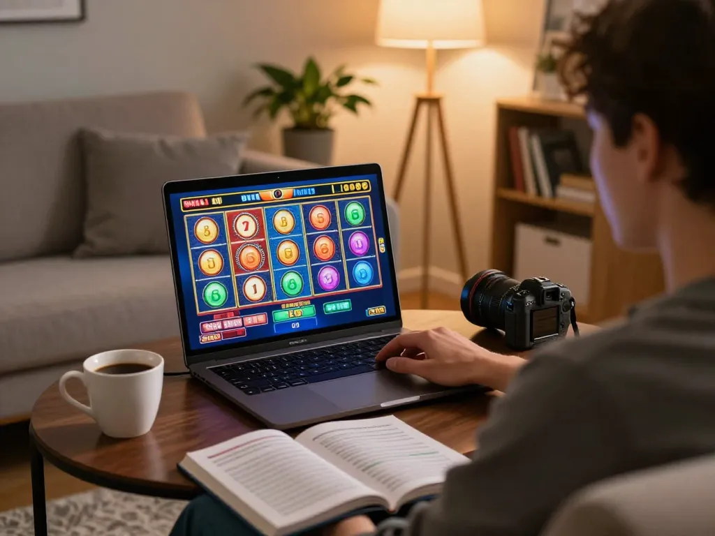Engaging in slots on a laptop highlights the excitement of slot server luar negeri gaming at home.