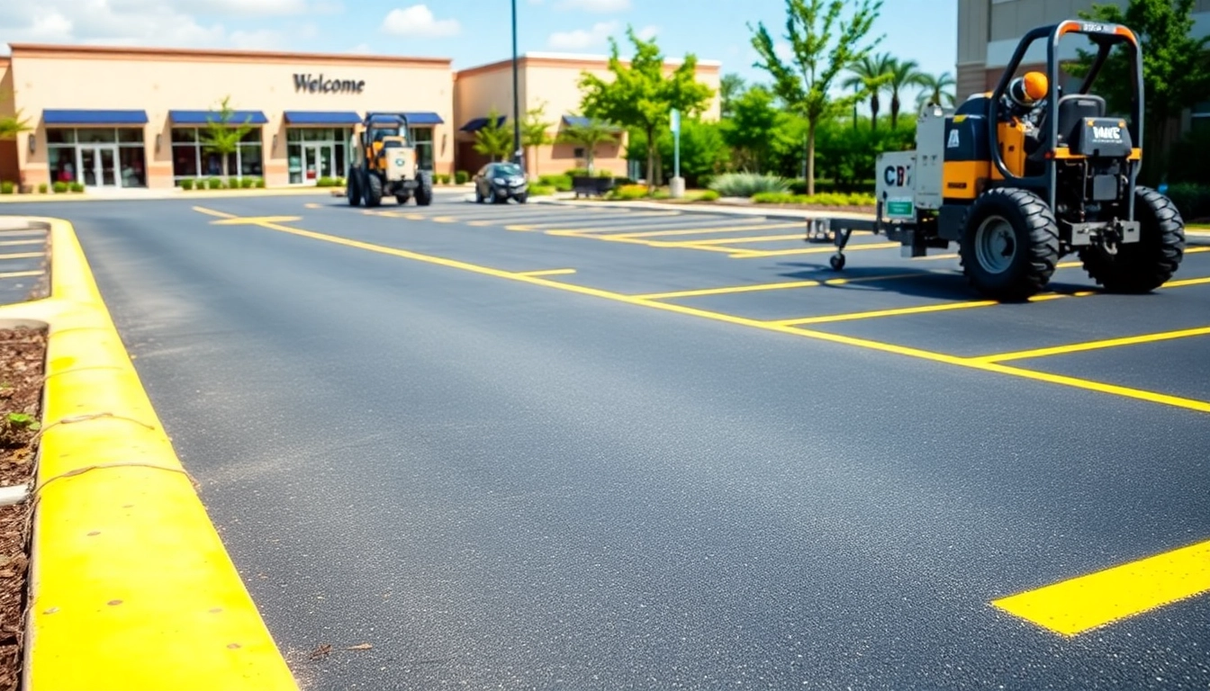 Enhancing visibility with professional parking lot striping Ridgeland MS for a well-marked commercial space.