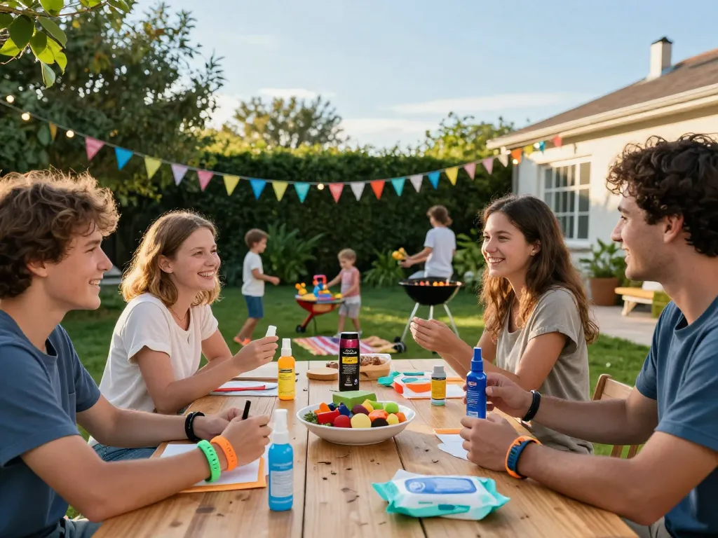 Family enjoys a summer BBQ outdoors with the Best Mosquito Repellent products on display to maintain comfort and protection.