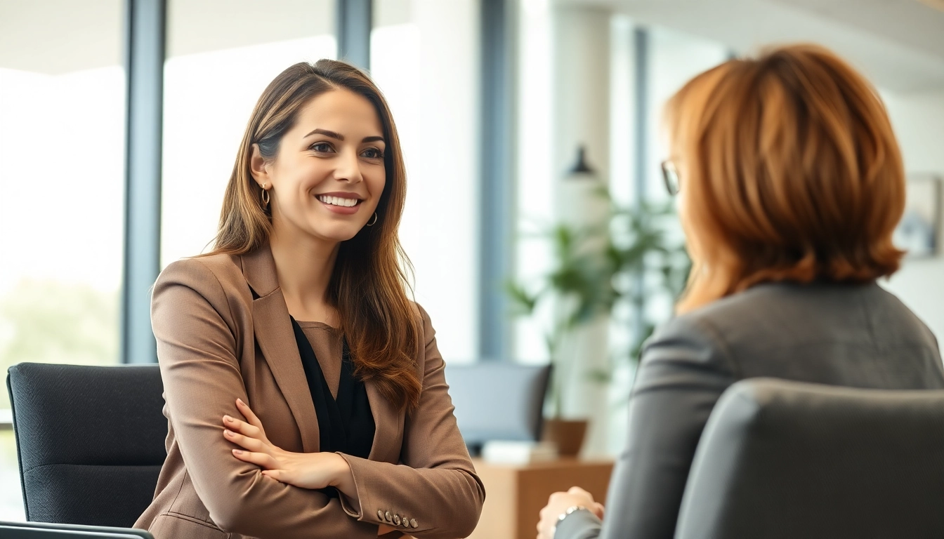 Empowering scene of executive coaching for women in a modern office setting.