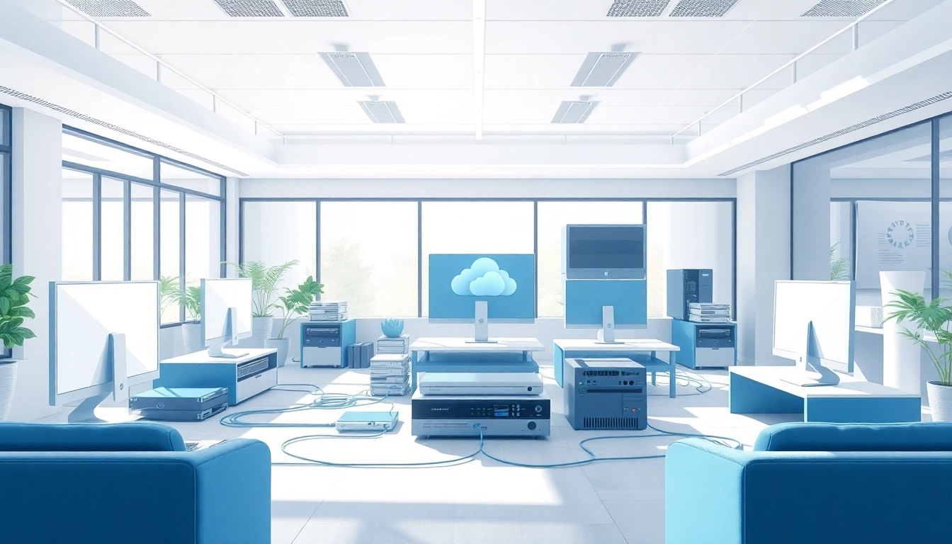 Visual representation of a WAN setup connecting multiple devices in a modern office environment.