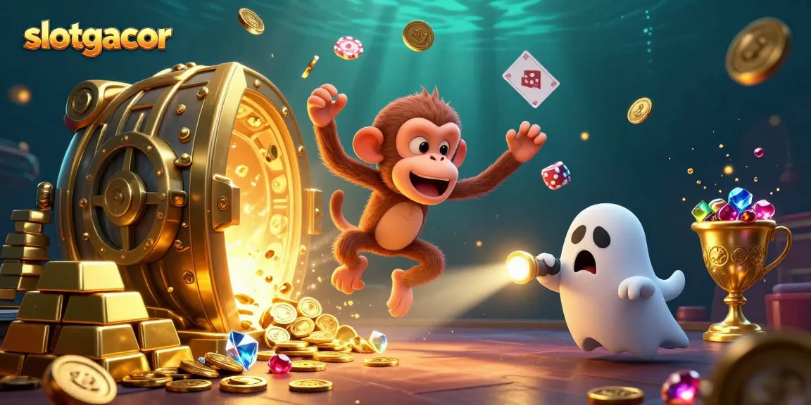 Catch the excitement of slotgacor with adventurous characters in a rich casino scene.