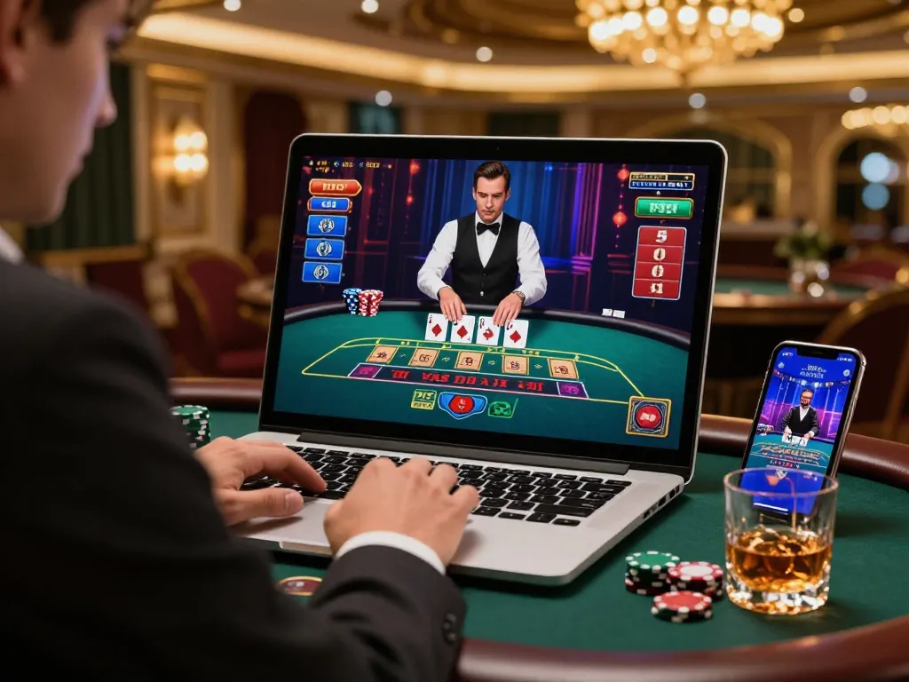 Online baccarat gaming experience depicting vibrant graphics and engaging gameplay, showcasing the excitement of 바카라사이트.