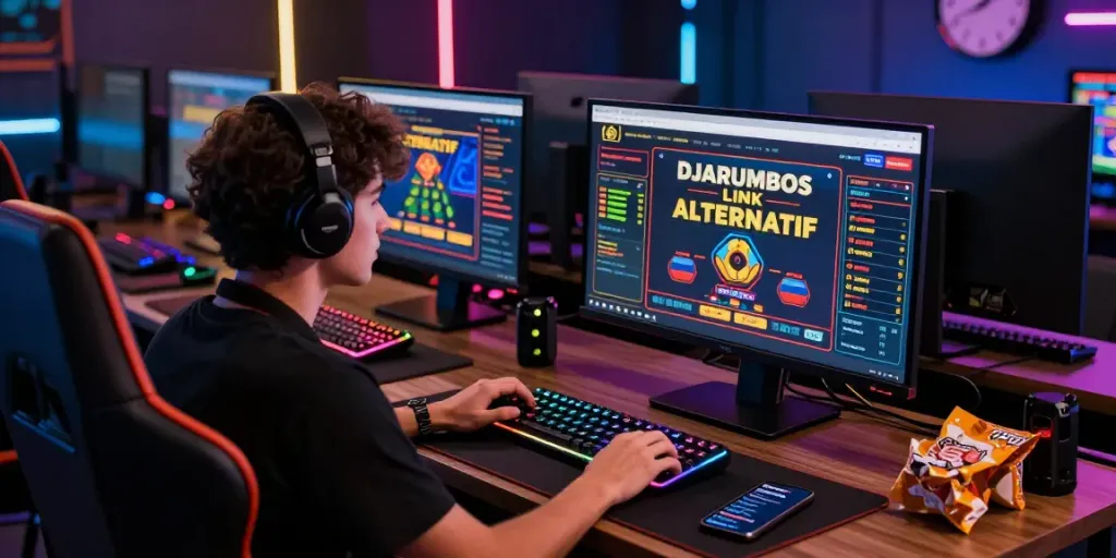 Gamer focused on DJARUMBOS LINK ALTERNATIF during an exciting online betting session.