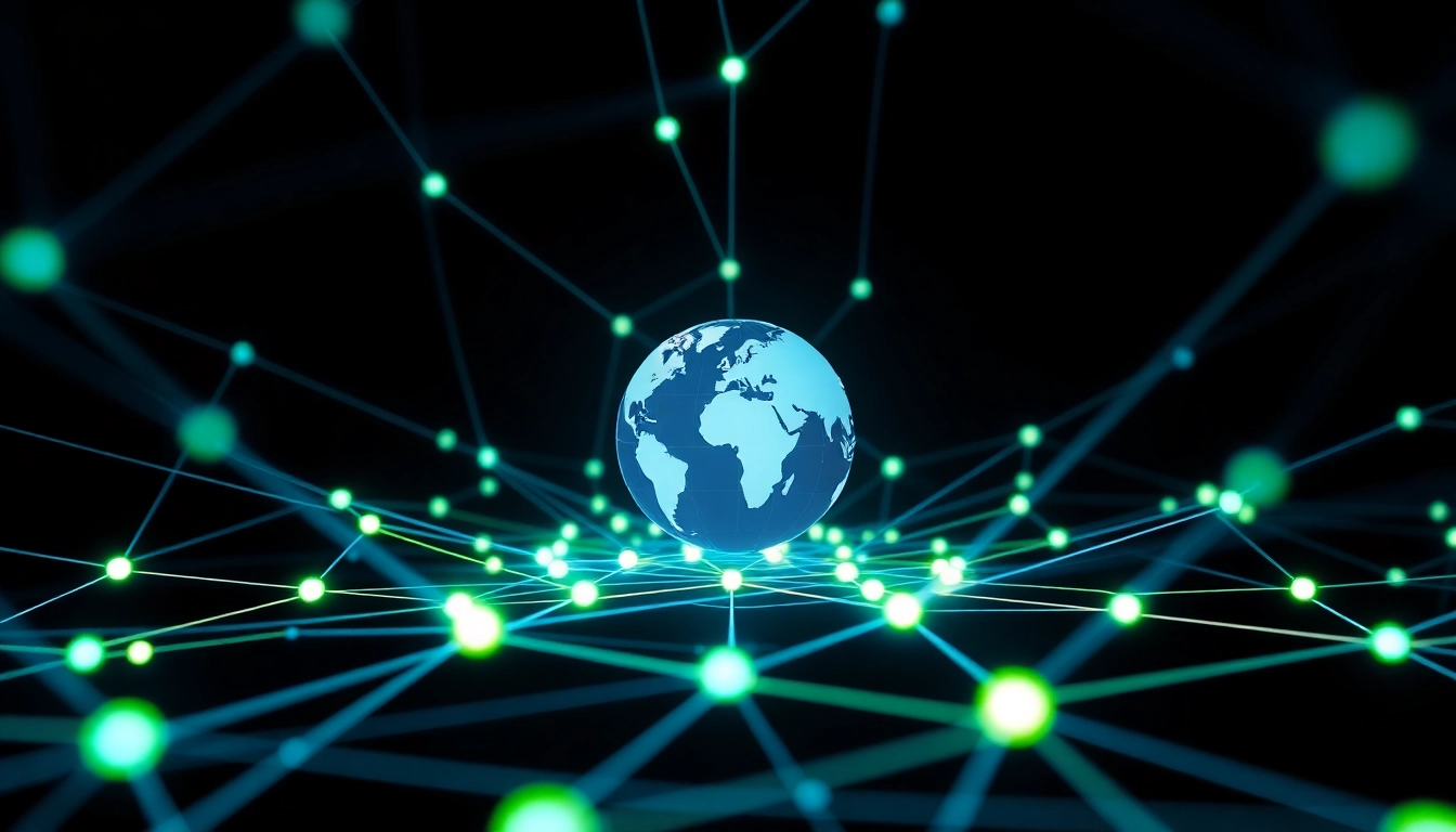 Illustration of a WAN network demonstrating global connectivity with glowing nodes and pathways.