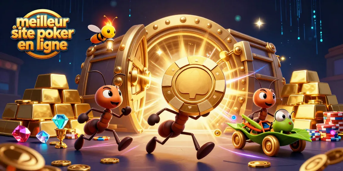 Profitez du meilleur site de poker en ligne à travers cette illustration dynamique des fourmis opérant un vol audacieux.