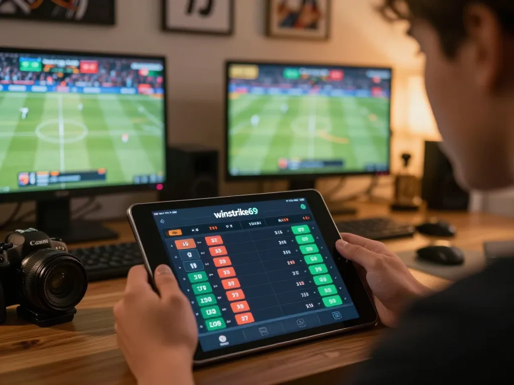 Engaging in online betting with winstrike69 app, showcasing live games and strategic decisions.